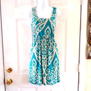 Pink Lily Green/Tan Print  Sleeveless Mini Dress. Size M